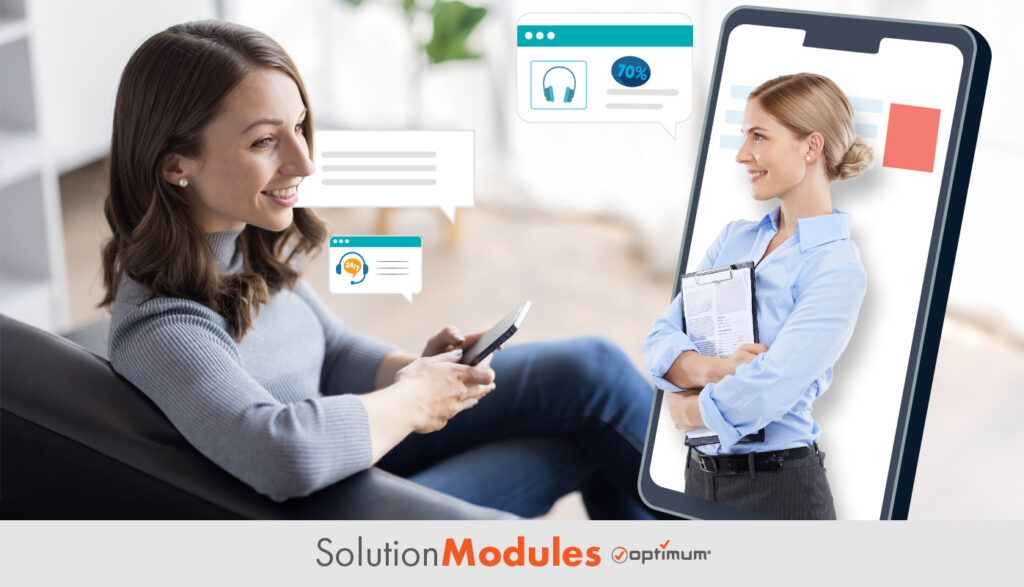 woman chatting with phone rep