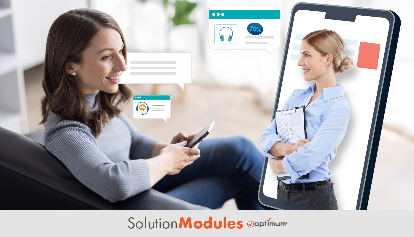 woman chatting with phone rep